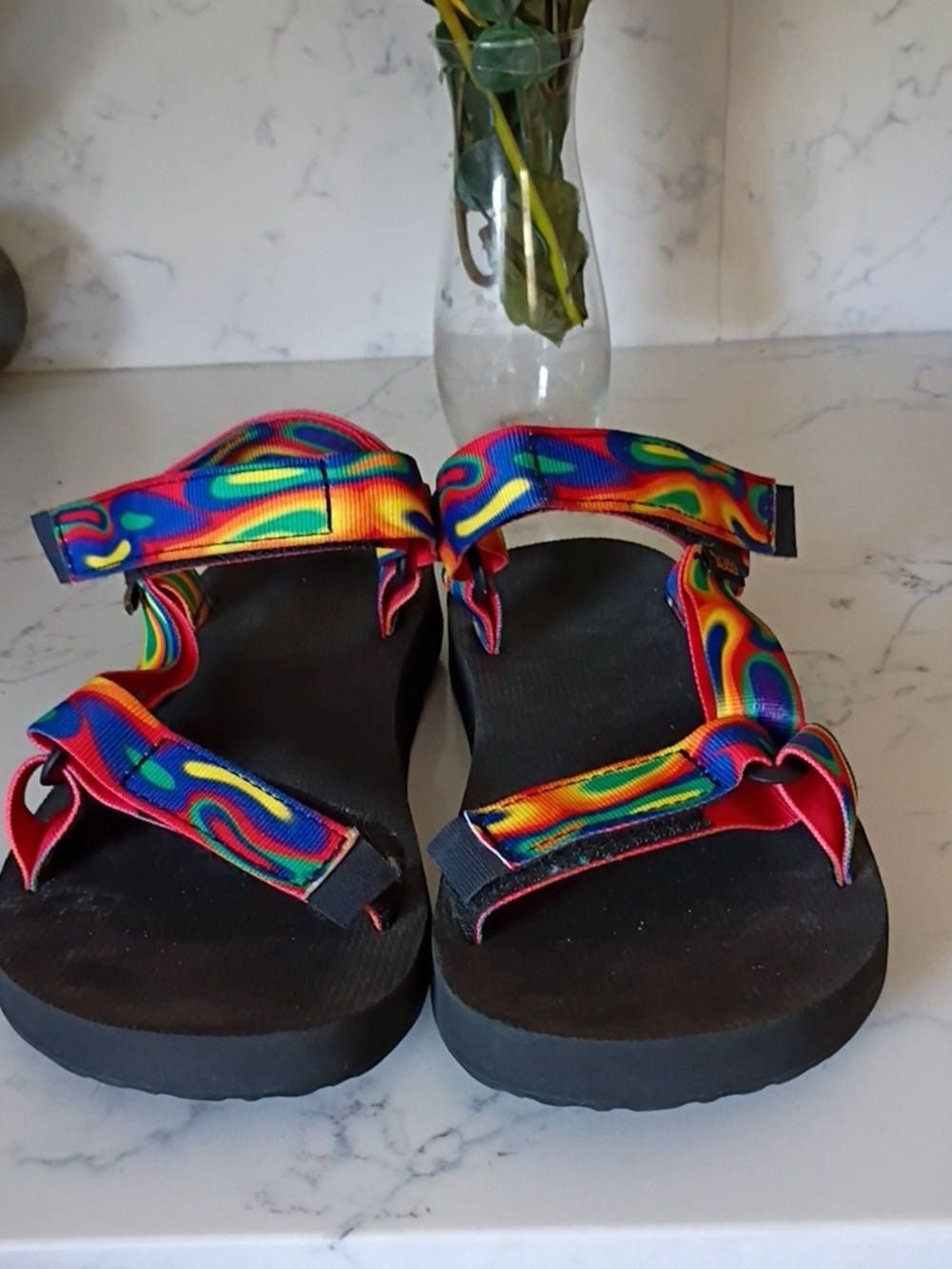 Teva Men's Rainbow Webbing Sandals with Black Footbed